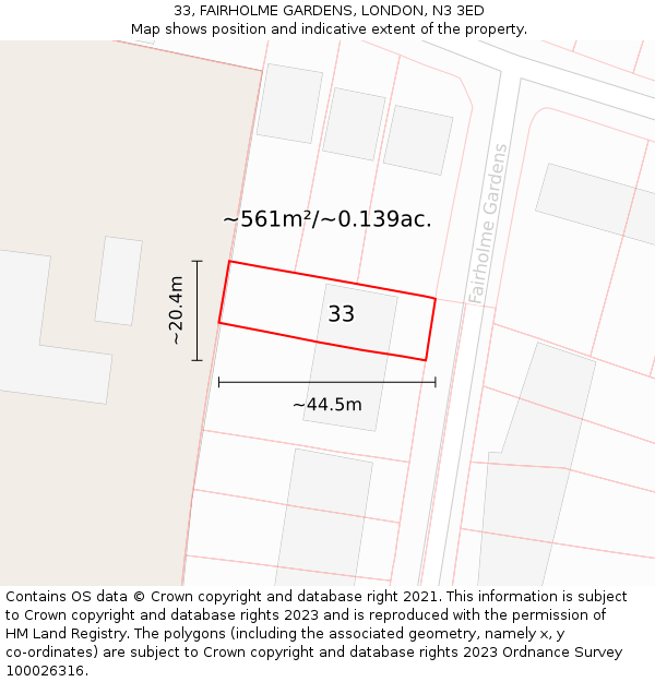 33, FAIRHOLME GARDENS, LONDON, N3 3ED: Plot and title map