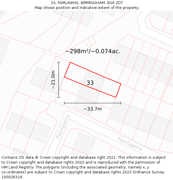 33, FAIRLAWNS, BIRMINGHAM, B26 2DT: Plot and title map
