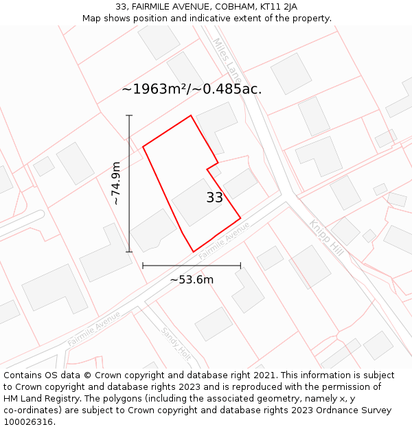 33, FAIRMILE AVENUE, COBHAM, KT11 2JA: Plot and title map