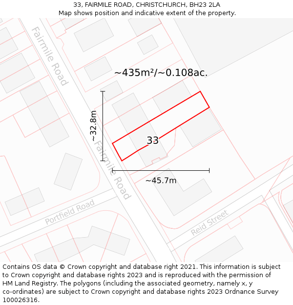 33, FAIRMILE ROAD, CHRISTCHURCH, BH23 2LA: Plot and title map