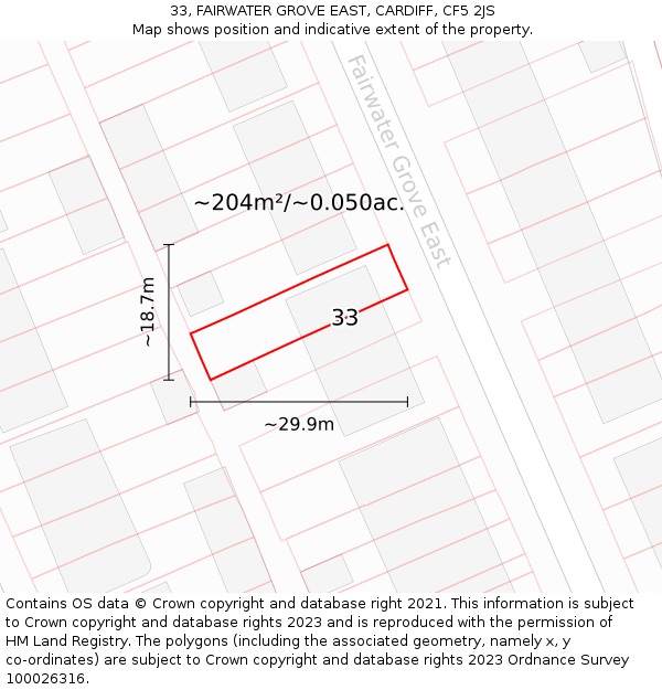 33, FAIRWATER GROVE EAST, CARDIFF, CF5 2JS: Plot and title map