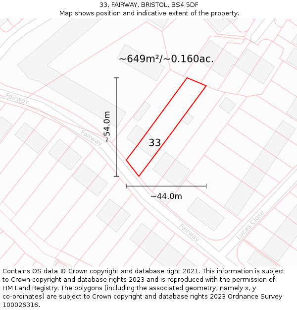 33, FAIRWAY, BRISTOL, BS4 5DF: Plot and title map
