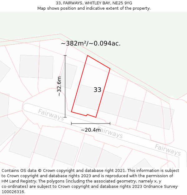 33, FAIRWAYS, WHITLEY BAY, NE25 9YG: Plot and title map