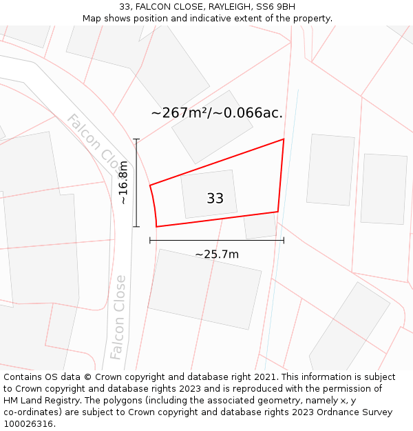 33, FALCON CLOSE, RAYLEIGH, SS6 9BH: Plot and title map