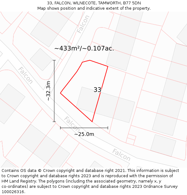 33, FALCON, WILNECOTE, TAMWORTH, B77 5DN: Plot and title map