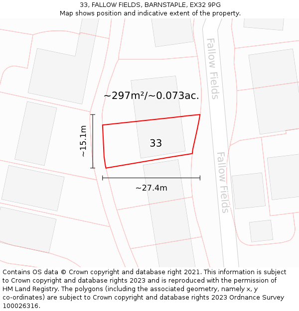33, FALLOW FIELDS, BARNSTAPLE, EX32 9PG: Plot and title map