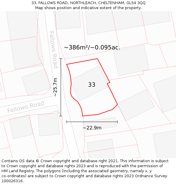 33, FALLOWS ROAD, NORTHLEACH, CHELTENHAM, GL54 3QQ: Plot and title map