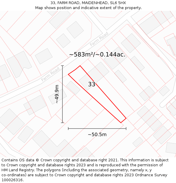 33, FARM ROAD, MAIDENHEAD, SL6 5HX: Plot and title map