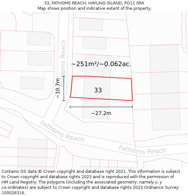 33, FATHOMS REACH, HAYLING ISLAND, PO11 0RA: Plot and title map