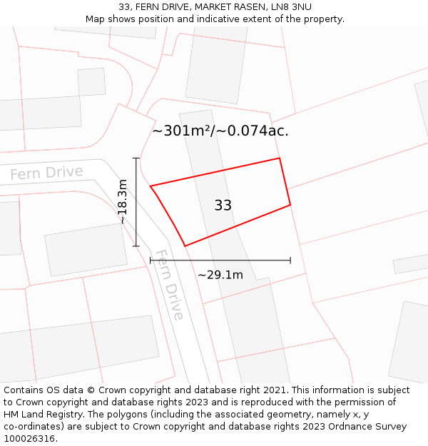 33, FERN DRIVE, MARKET RASEN, LN8 3NU: Plot and title map