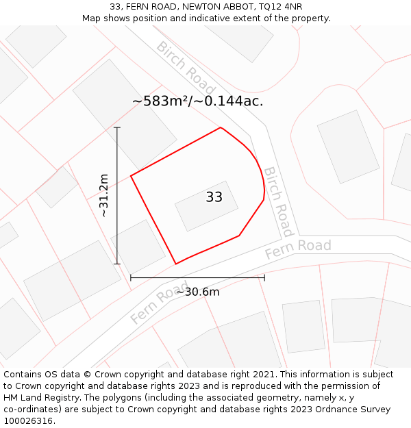 33, FERN ROAD, NEWTON ABBOT, TQ12 4NR: Plot and title map