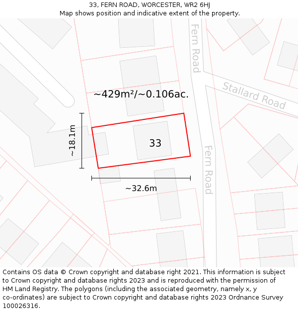 33, FERN ROAD, WORCESTER, WR2 6HJ: Plot and title map