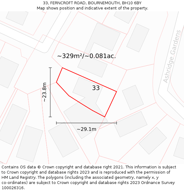 33, FERNCROFT ROAD, BOURNEMOUTH, BH10 6BY: Plot and title map
