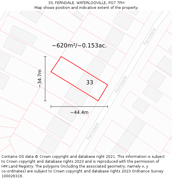 33, FERNDALE, WATERLOOVILLE, PO7 7PH: Plot and title map