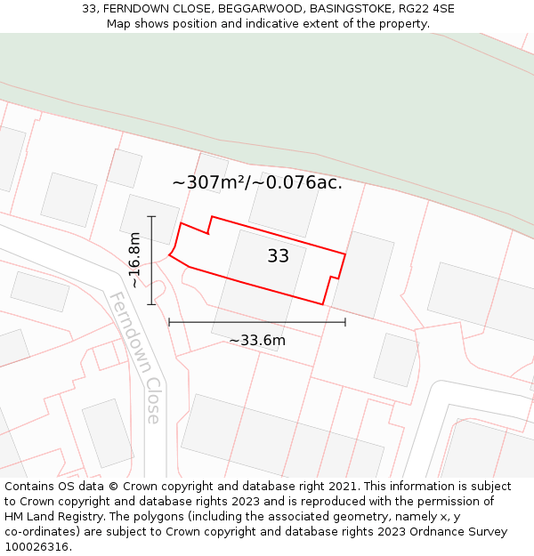 33, FERNDOWN CLOSE, BEGGARWOOD, BASINGSTOKE, RG22 4SE: Plot and title map