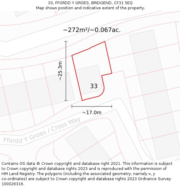 33, FFORDD Y GROES, BRIDGEND, CF31 5EQ: Plot and title map