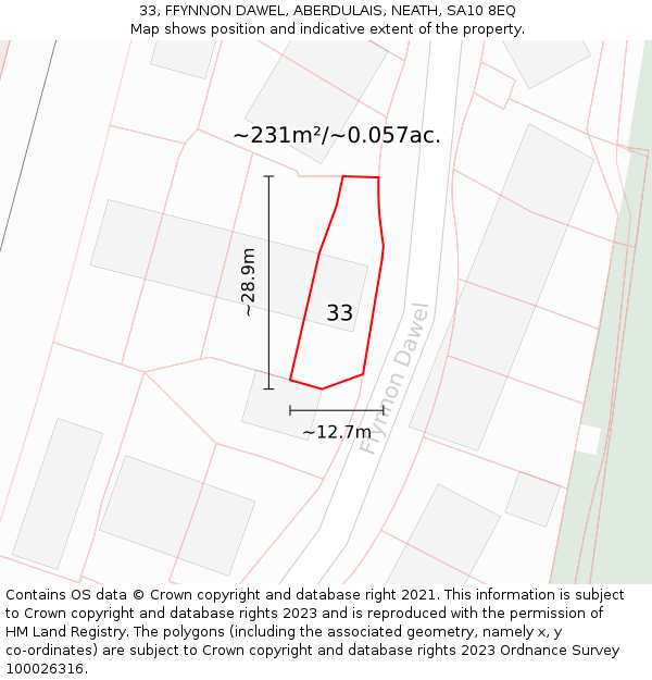 33, FFYNNON DAWEL, ABERDULAIS, NEATH, SA10 8EQ: Plot and title map