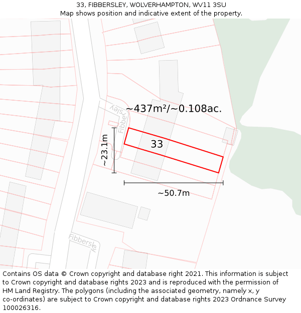33, FIBBERSLEY, WOLVERHAMPTON, WV11 3SU: Plot and title map