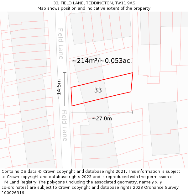 33, FIELD LANE, TEDDINGTON, TW11 9AS: Plot and title map