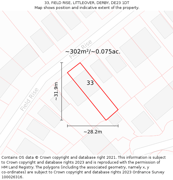 33, FIELD RISE, LITTLEOVER, DERBY, DE23 1DT: Plot and title map