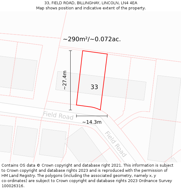 33, FIELD ROAD, BILLINGHAY, LINCOLN, LN4 4EA: Plot and title map