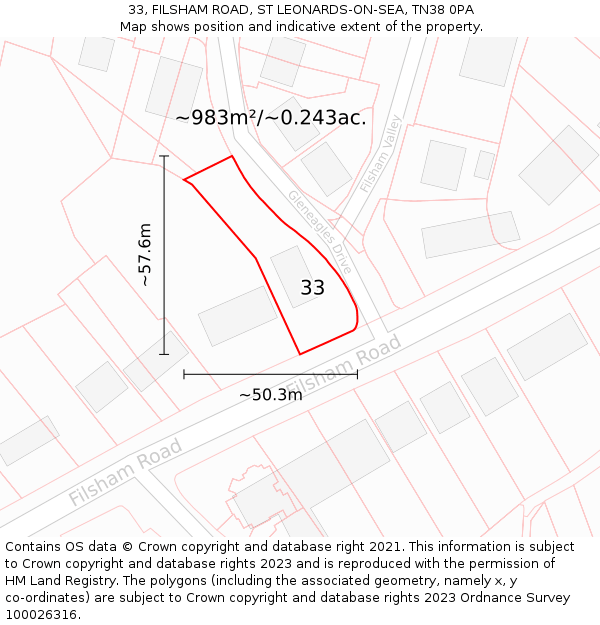 33, FILSHAM ROAD, ST LEONARDS-ON-SEA, TN38 0PA: Plot and title map