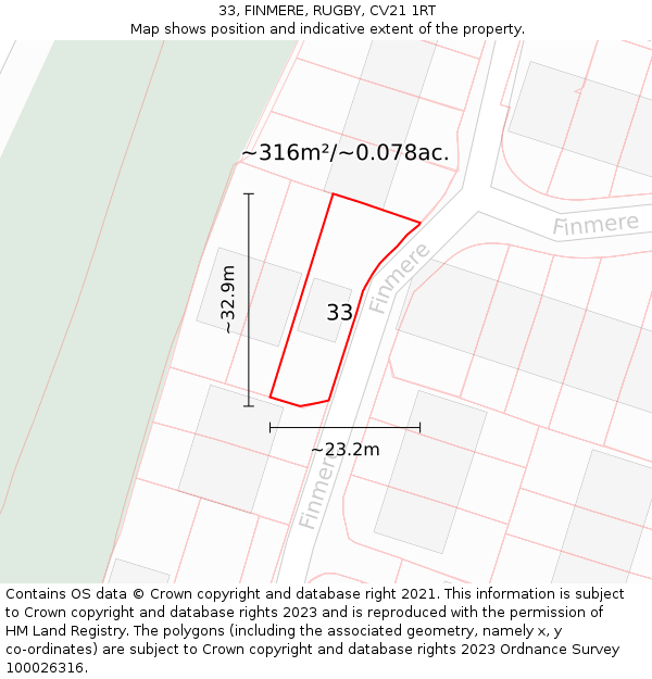 33, FINMERE, RUGBY, CV21 1RT: Plot and title map