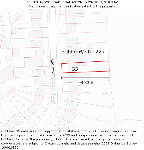 33, FIRTHWOOD ROAD, COAL ASTON, DRONFIELD, S18 3BW: Plot and title map