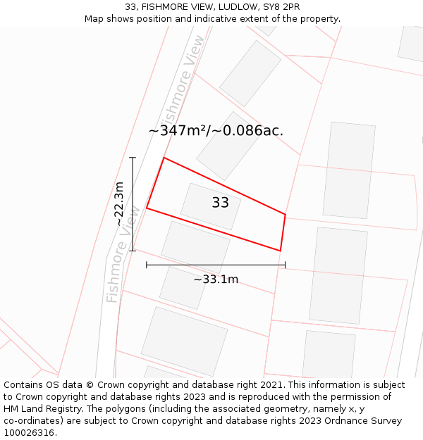 33, FISHMORE VIEW, LUDLOW, SY8 2PR: Plot and title map