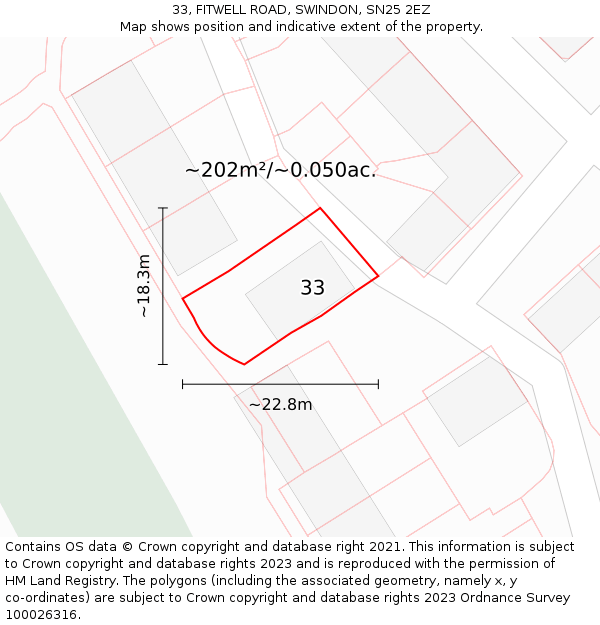 33, FITWELL ROAD, SWINDON, SN25 2EZ: Plot and title map