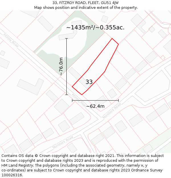 33, FITZROY ROAD, FLEET, GU51 4JW: Plot and title map