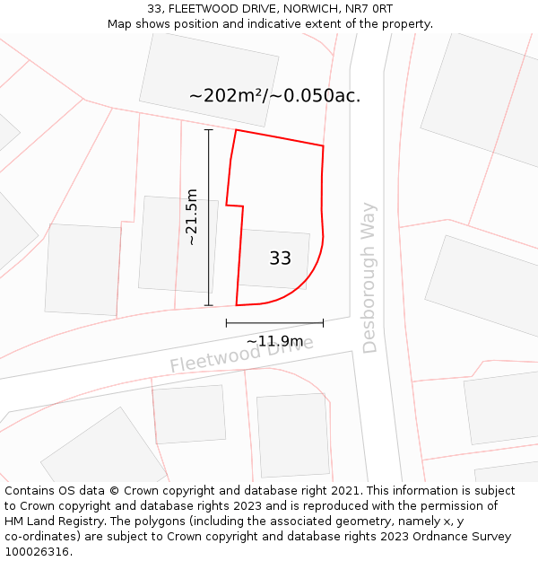 33, FLEETWOOD DRIVE, NORWICH, NR7 0RT: Plot and title map