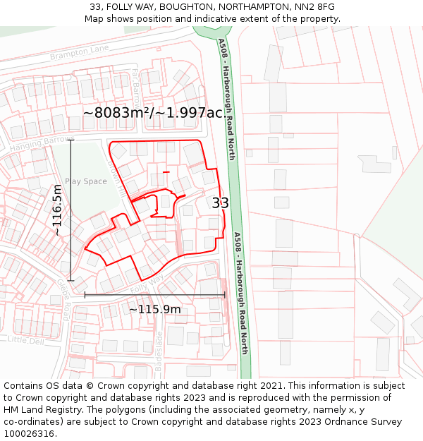33, FOLLY WAY, BOUGHTON, NORTHAMPTON, NN2 8FG: Plot and title map