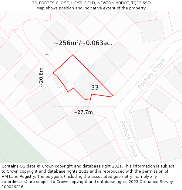 33, FORBES CLOSE, HEATHFIELD, NEWTON ABBOT, TQ12 6SD: Plot and title map