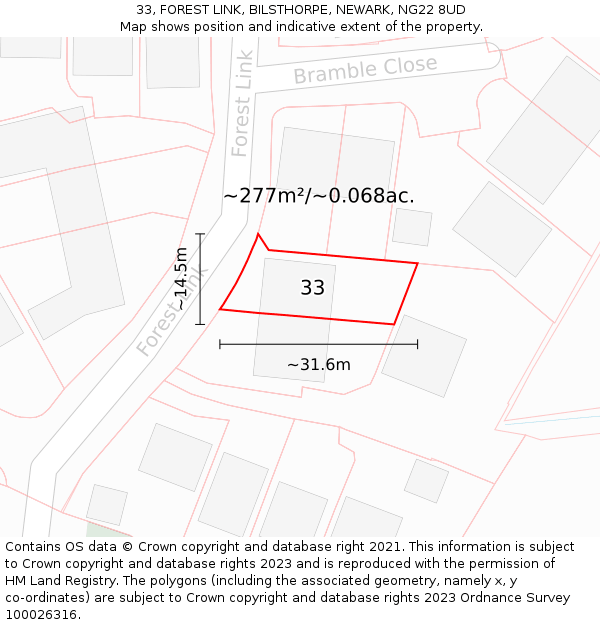 33, FOREST LINK, BILSTHORPE, NEWARK, NG22 8UD: Plot and title map