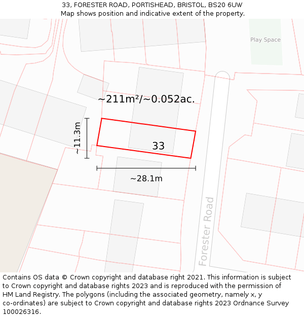 33, FORESTER ROAD, PORTISHEAD, BRISTOL, BS20 6UW: Plot and title map