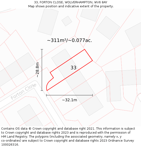 33, FORTON CLOSE, WOLVERHAMPTON, WV6 8AY: Plot and title map