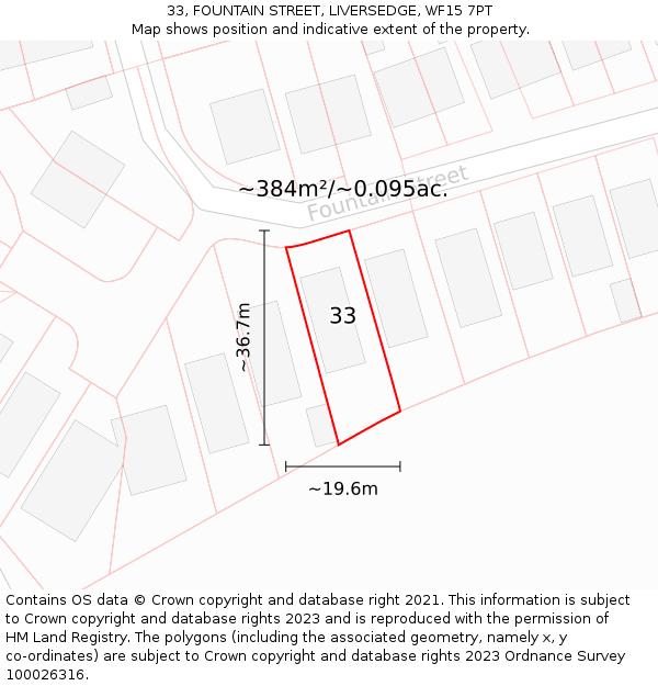 33, FOUNTAIN STREET, LIVERSEDGE, WF15 7PT: Plot and title map