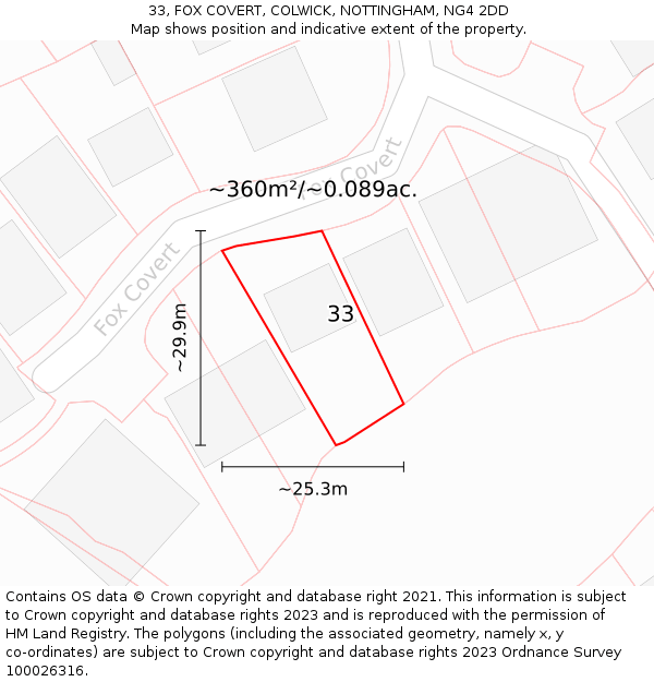 33, FOX COVERT, COLWICK, NOTTINGHAM, NG4 2DD: Plot and title map