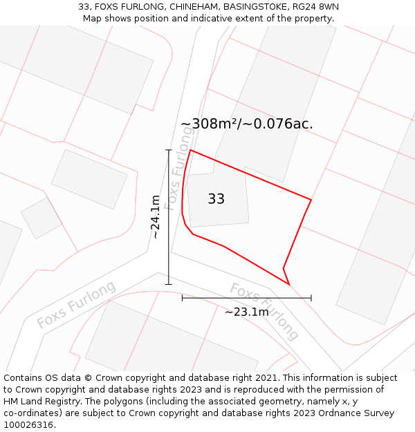 33, FOXS FURLONG, CHINEHAM, BASINGSTOKE, RG24 8WN: Plot and title map