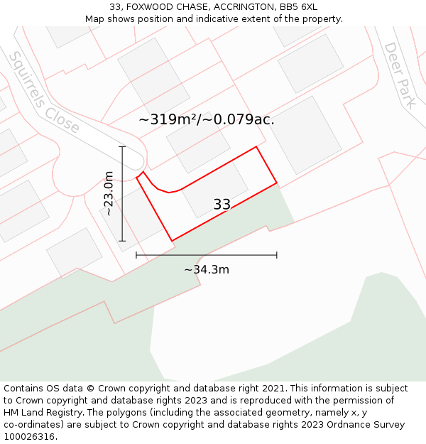 33, FOXWOOD CHASE, ACCRINGTON, BB5 6XL: Plot and title map