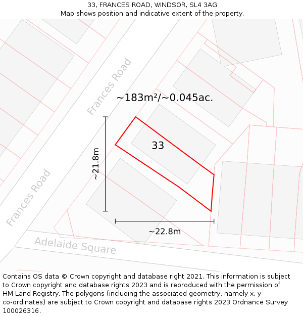33, FRANCES ROAD, WINDSOR, SL4 3AG: Plot and title map