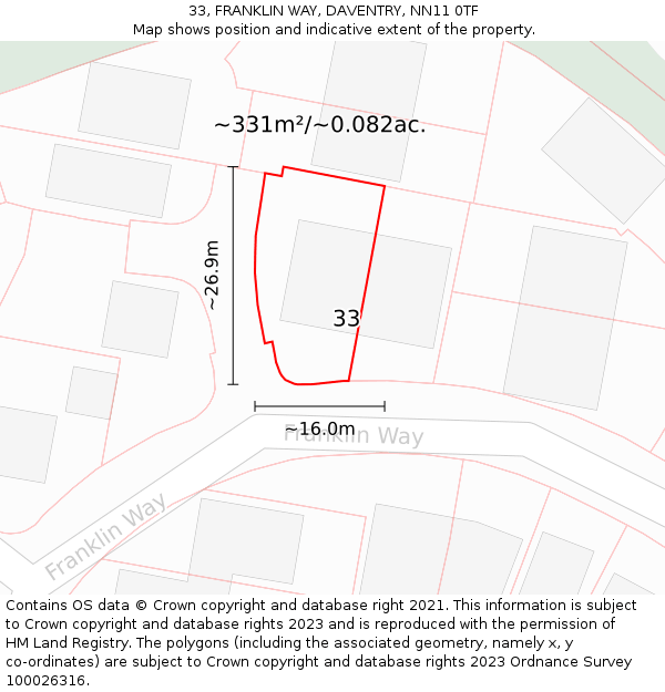 33, FRANKLIN WAY, DAVENTRY, NN11 0TF: Plot and title map