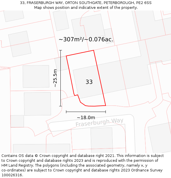 33, FRASERBURGH WAY, ORTON SOUTHGATE, PETERBOROUGH, PE2 6SS: Plot and title map