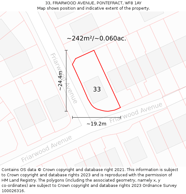 33, FRIARWOOD AVENUE, PONTEFRACT, WF8 1AY: Plot and title map