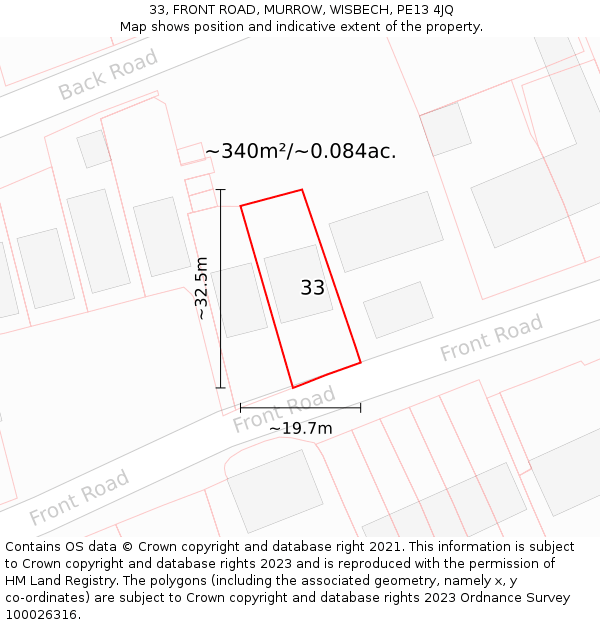 33, FRONT ROAD, MURROW, WISBECH, PE13 4JQ: Plot and title map