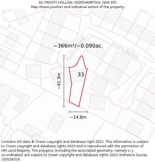 33, FROSTY HOLLOW, NORTHAMPTON, NN4 0SY: Plot and title map