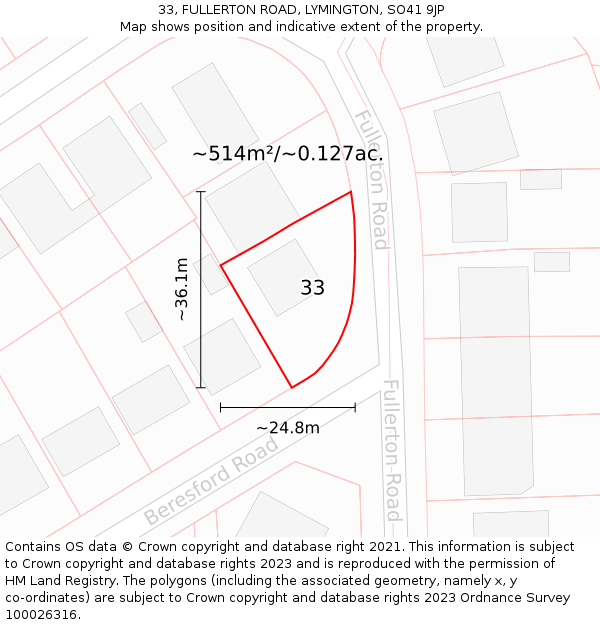 33, FULLERTON ROAD, LYMINGTON, SO41 9JP: Plot and title map