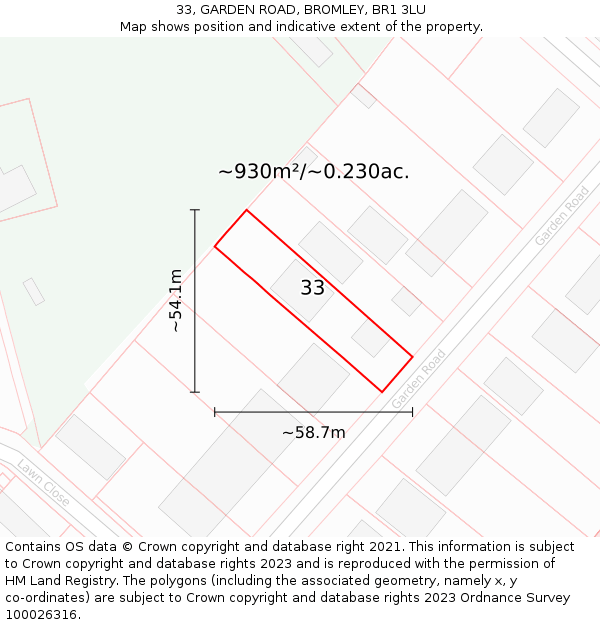33, GARDEN ROAD, BROMLEY, BR1 3LU: Plot and title map