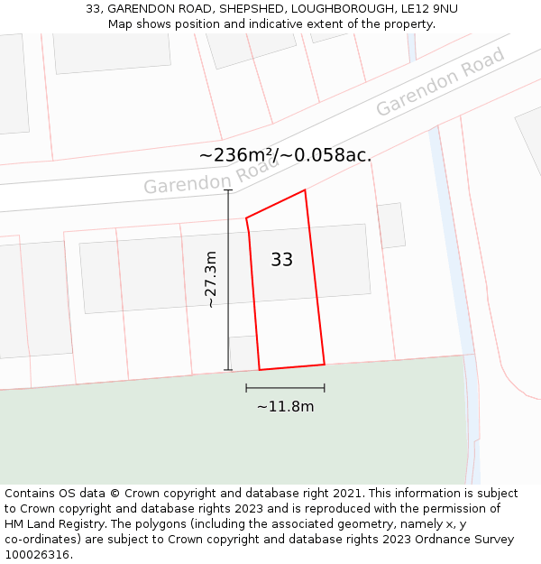 33, GARENDON ROAD, SHEPSHED, LOUGHBOROUGH, LE12 9NU: Plot and title map